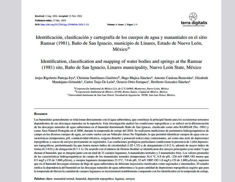 Identification, classification and mapping of water bodies and springs at the Ramsar(1981) site, Baño de San Ignacio, Linares municipality, Nuevo León State, México
