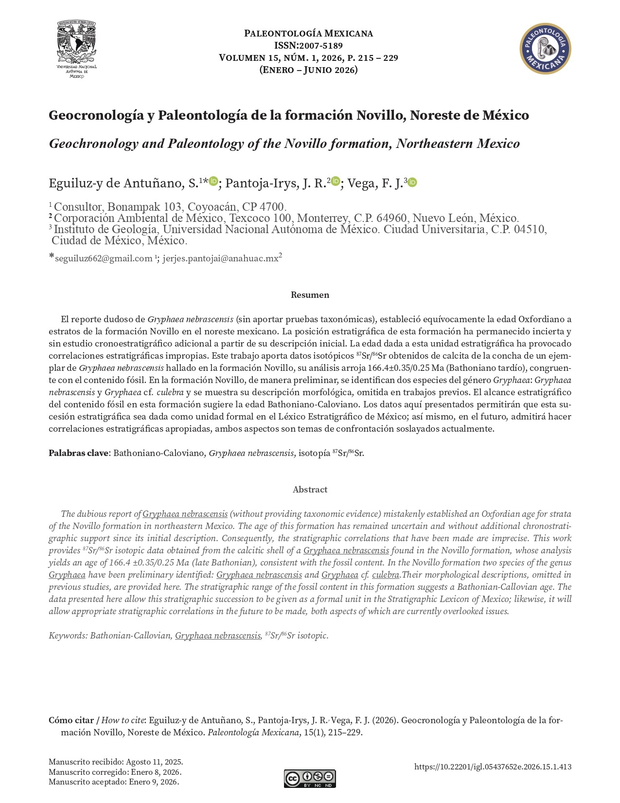 Geocronología y Paleontología de la formación Novillo, Noreste de México